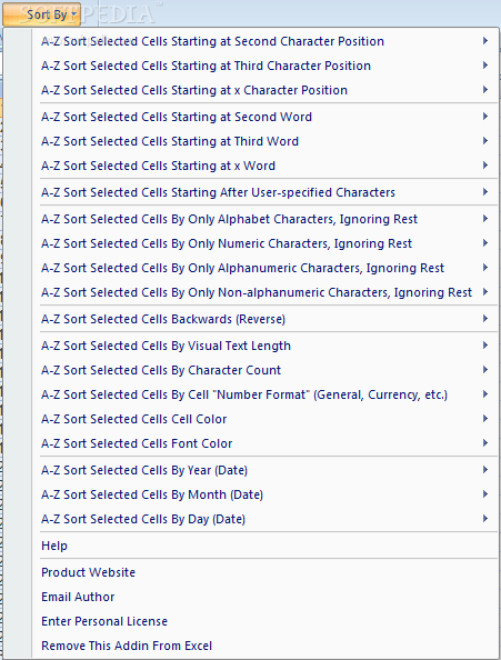 Photo #1 for Excel Advanced Sort By Characters, Position, Length, Color, Dates Software