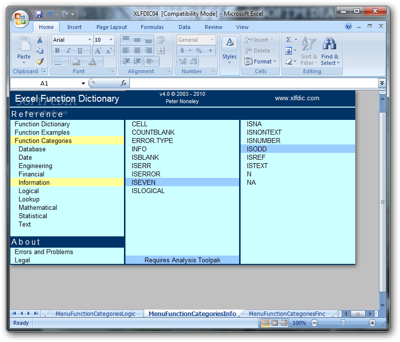 Photo #1 for Excel Function Dictionary