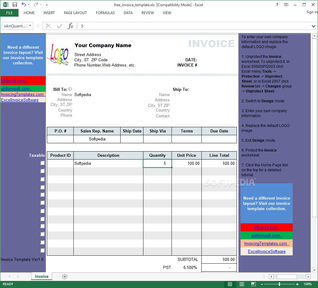 Photo #2 for Excel Invoice Template