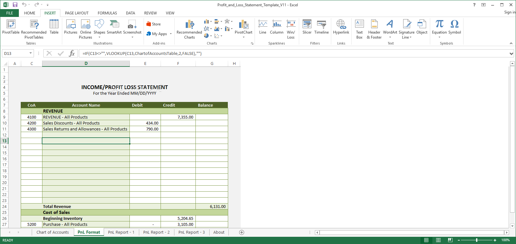 Photo #2 for Excel Profit and Loss Statement Template