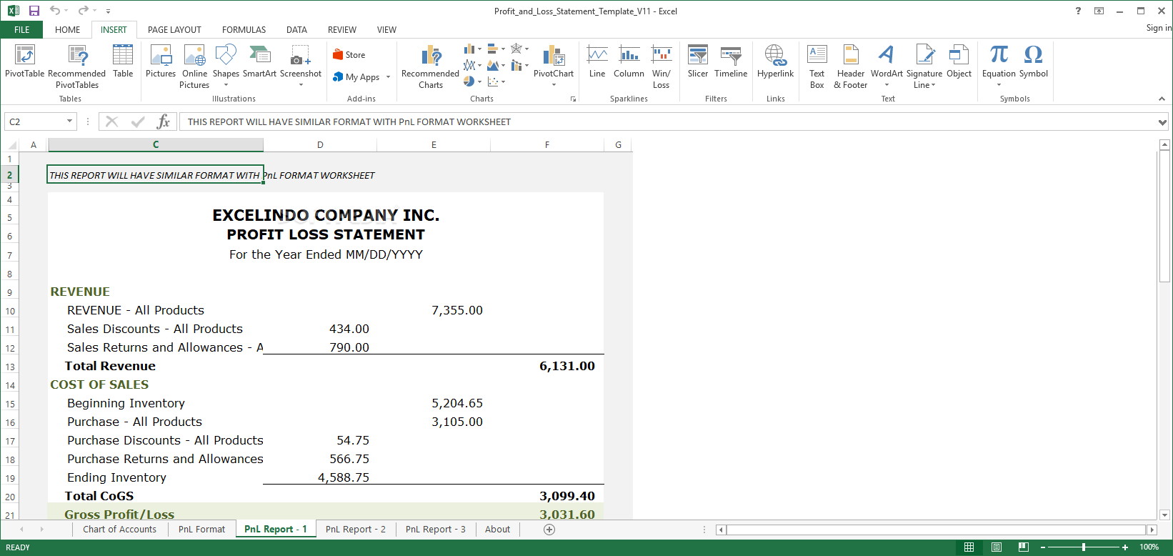 Photo #3 for Excel Profit and Loss Statement Template