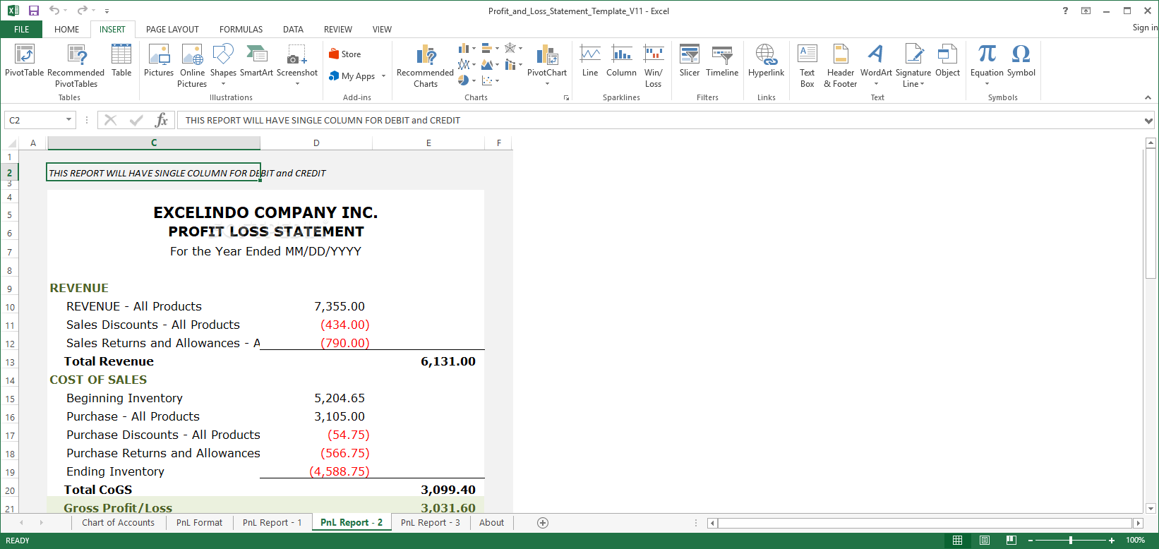 Photo #4 for Excel Profit and Loss Statement Template