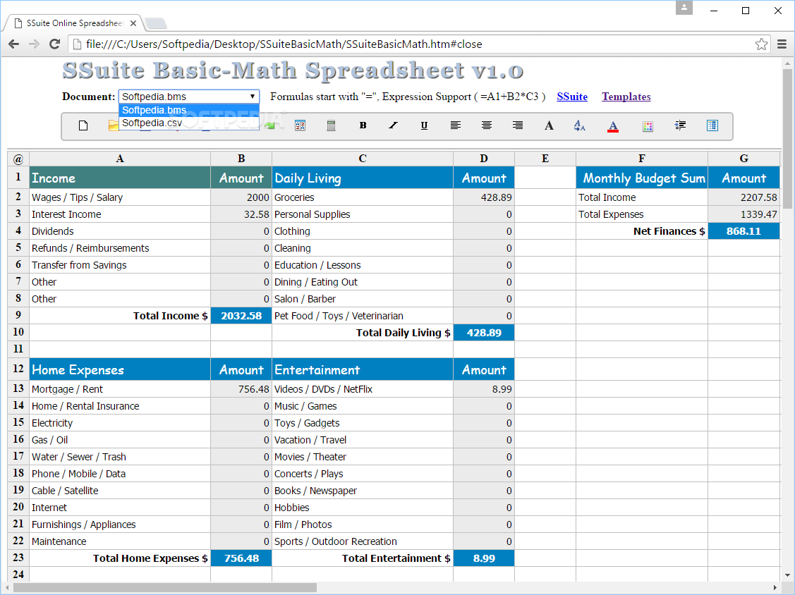 Photo #2 for SSuite Basic-Math Spreadsheet