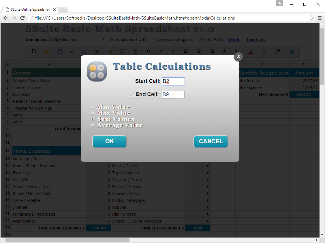 Photo #4 for SSuite Basic-Math Spreadsheet